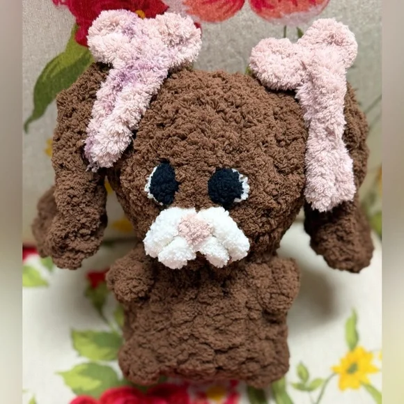 Handmade hand crafted knit floppy eared bunny brown Easter gift - Picture 1 of 2
